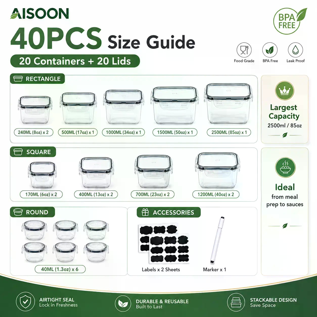 40 PCS Extra Large 85oz Silico - Food Storage Labels 评论和价格