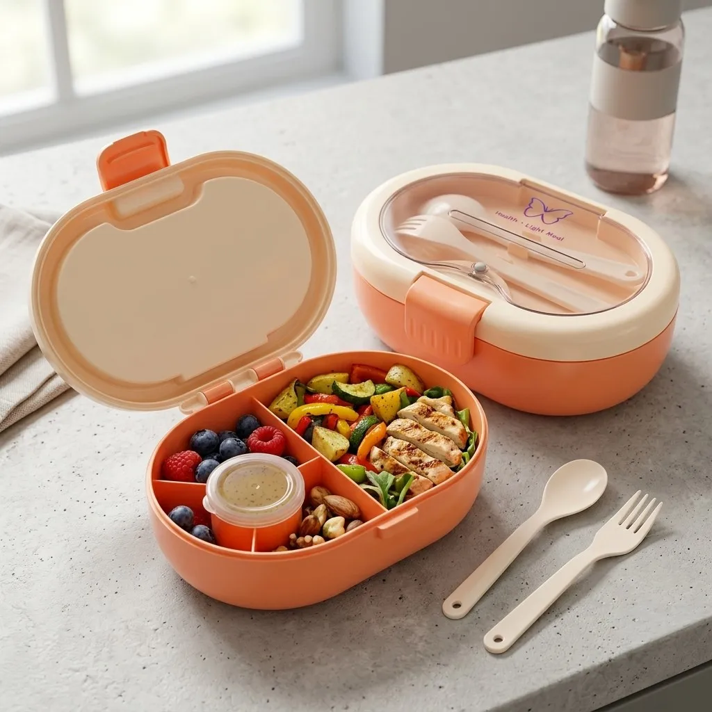 Plastic Bento Lunch Box with C - Food Storage With Dividers 评论和价格